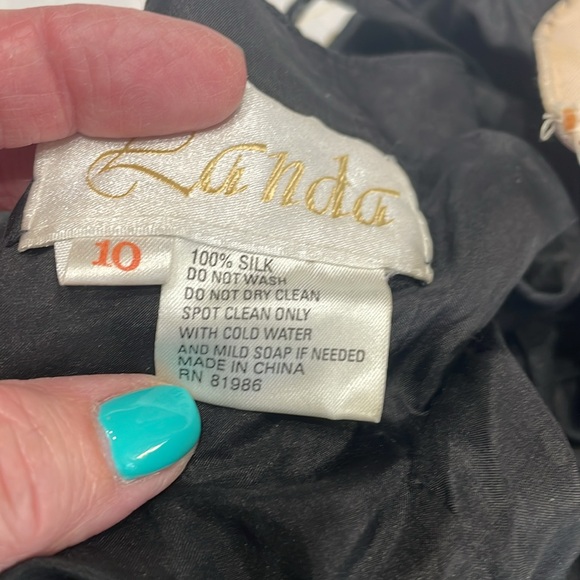 Landa size 10 100% Silk Black Gown accented with black and gold sequins. - Picture 8 of 8